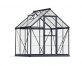6ft x 6ft grey Hybrid greenhouse crafted with robust aluminum framing and crystal-clear polycarbonate panels, perfect for nurturing your plants