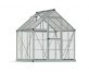 6ft x 6ft silver Hybrid greenhouse featuring a robust aluminum frame and clear polycarbonate panels, ideal for cultivating plants