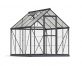 6ft x 8ft grey Hybrid greenhouse featuring a sturdy aluminum frame and clear polycarbonate panels