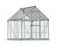6ft x 8ft silver Hybrid greenhouse with clear polycarbonate panels and an aluminum frame