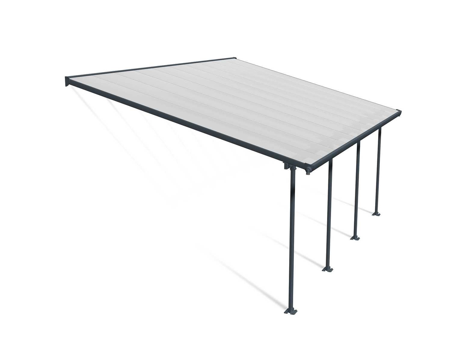 Feria 13 ft. x 20 ft. Grey Aluminium Patio Cover With 4 Posts, Clear Twin-Wall Polycarbonate Roof Panels.