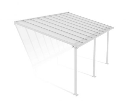 Feria 10 ft. x 18 ft. White Aluminium Patio Cover With 3 Posts, Clear Twin-Wall Polycarbonate Roof Panels