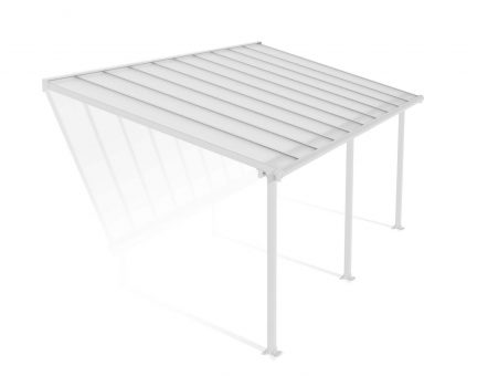 Feria 10 ft. x 20 ft. White Aluminium Patio Cover With 3 Posts, Clear Twin-Wall Polycarbonate Roof Panels