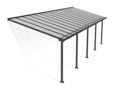 Feria 10 ft. x 30 ft. Grey Aluminium Patio Cover With 5 Posts, Clear Twin-Wall Polycarbonate Roof Panels.