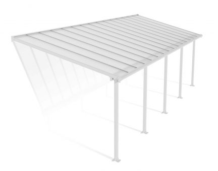 Feria 10 ft. x 30 ft. White Aluminium Patio Cover With 5 Posts, Clear Twin-Wall Polycarbonate Roof Panels.