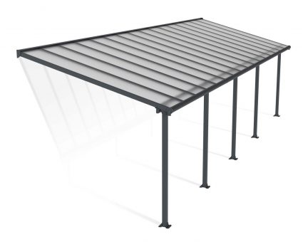 Feria 10 ft. x 32 ft. Grey Aluminium Patio Cover With 5 Posts, Clear Twin-Wall Polycarbonate Roof Panels