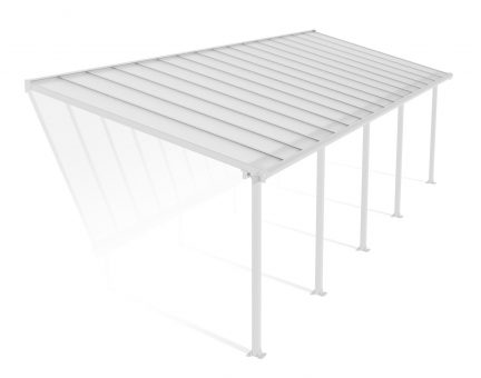 Feria 10 ft. x 32 ft. White Aluminium Patio Cover With 5 Posts, Clear Twin-Wall Polycarbonate Roof Panels