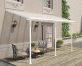 White Aluminium Patio Cover With Clear twin-wall polycarbonate roof panels on Deck Patio protect garden furniture