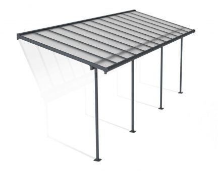 Sierra 7 ft. x 22 ft. Grey Aluminium Patio Cover With 4 Posts, Clear Twin-Wall Polycarbonate Roof Panels