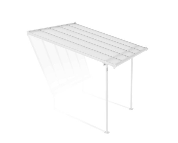 White Sierra patio cover, 3m x 3m, with an aluminum frame and clear polycarbonate panels for durable outdoor protection