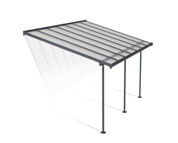 Sierra 10 ft. x 14 ft. Grey Aluminium Patio Cover With 3 Posts, Clear Twin-Wall Polycarbonate Roof Panels.