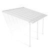 White Sierra patio cover, 3m x 4.3m, with clear polycarbonate panels and a sturdy aluminum frame for outdoor weather protection