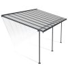 Sierra 10 ft. x 14 ft. Grey Aluminium Patio Cover With 3 Posts, Clear Twin-Wall Polycarbonate Roof Panels.