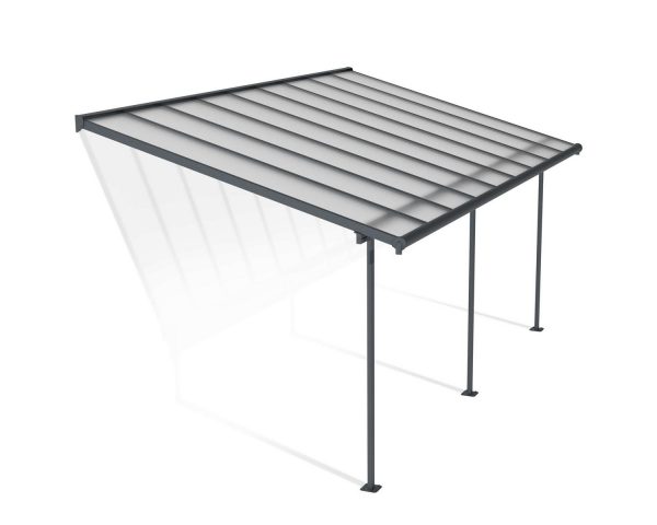 Sierra 10 ft. x 14 ft. Grey Aluminium Patio Cover With 3 Posts, Clear Twin-Wall Polycarbonate Roof Panels.