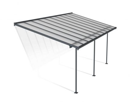 Sierra 10 ft. x 20 ft. Grey Aluminium Patio Cover With 3 Posts, Clear Twin-Wall Polycarbonate Roof Panels.