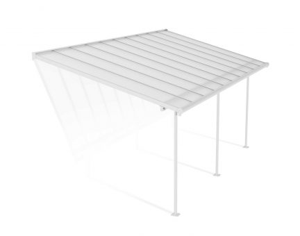 Sierra 10 ft. x 20 ft. White Aluminium Patio Cover With 3 Posts, Clear Twin-Wall Polycarbonate Roof Panels.