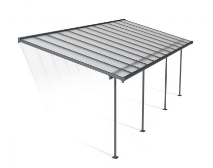 Sierra 10 ft. x 24 ft. Grey Aluminium Patio Cover With 4 Posts, Clear Twin-Wall Polycarbonate Roof Panels.