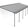 Sierra 10 ft. x 32 ft. Grey Aluminium Patio Cover With 5 Posts, Clear Twin-Wall Polycarbonate Roof Panels