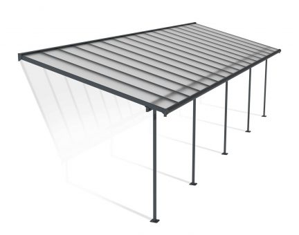 Sierra 10 ft. x 32 ft. Grey Aluminium Patio Cover With 5 Posts, Clear Twin-Wall Polycarbonate Roof Panels