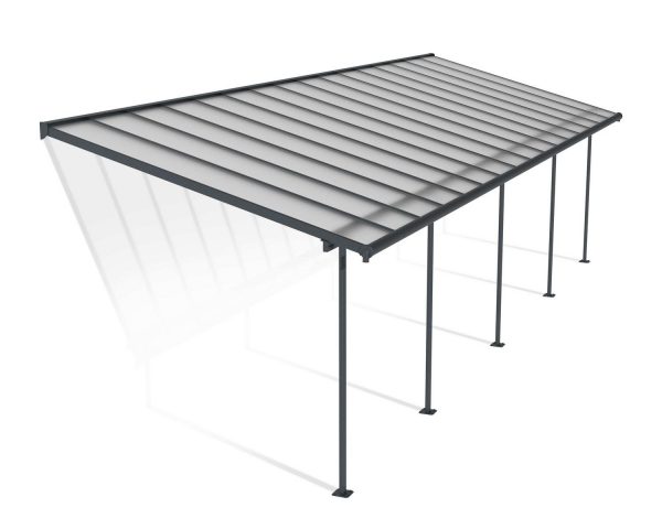 Sierra 10 ft. x 32 ft. Grey Aluminium Patio Cover With 5 Posts, Clear Twin-Wall Polycarbonate Roof Panels