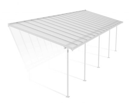 Sierra 10 ft. x 32 ft. White Aluminium Patio Cover With 5 Posts, Clear Twin-Wall Polycarbonate Roof Panels