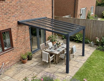 Stockholm Patio Cover 3.4m x 3.7m - Grey Aluminium Frame & Clear Polycarbonate