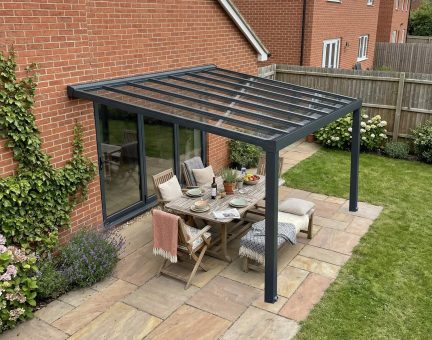 Stockholm Patio Cover 3.4m x 5.2m - Grey Aluminium Frame & Clear Polycarbonate