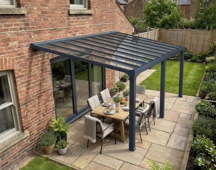 Stockholm Patio Cover 3.4m x 6.6m - Grey Aluminium Frame & Clear Polycarbonate