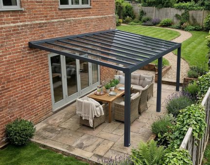 Stockholm Patio Cover 3.4m x 7.3m - Grey Aluminium Frame & Clear Polycarbonate