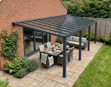 Stockholm Patio Cover 3.4m x 9.5m - Grey Aluminium Frame & Clear Polycarbonate