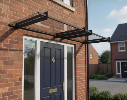 Nancy 3m x 0.9m Door Canopy - Grey Aluminium Frame & Clear Polycarbonate