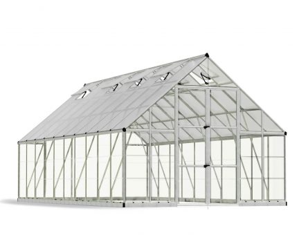 Elegant 10ft x 20ft silver Balance greenhouse with a durable aluminum frame and crystal-clear polycarbonate panels
