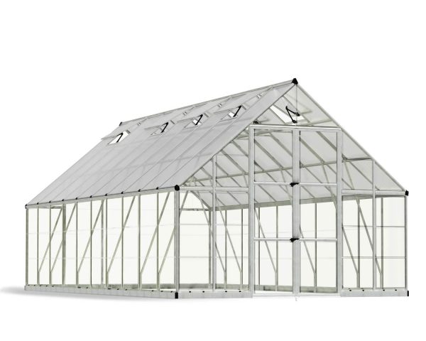 Elegant 10ft x 20ft silver Balance greenhouse with a durable aluminum frame and crystal-clear polycarbonate panels