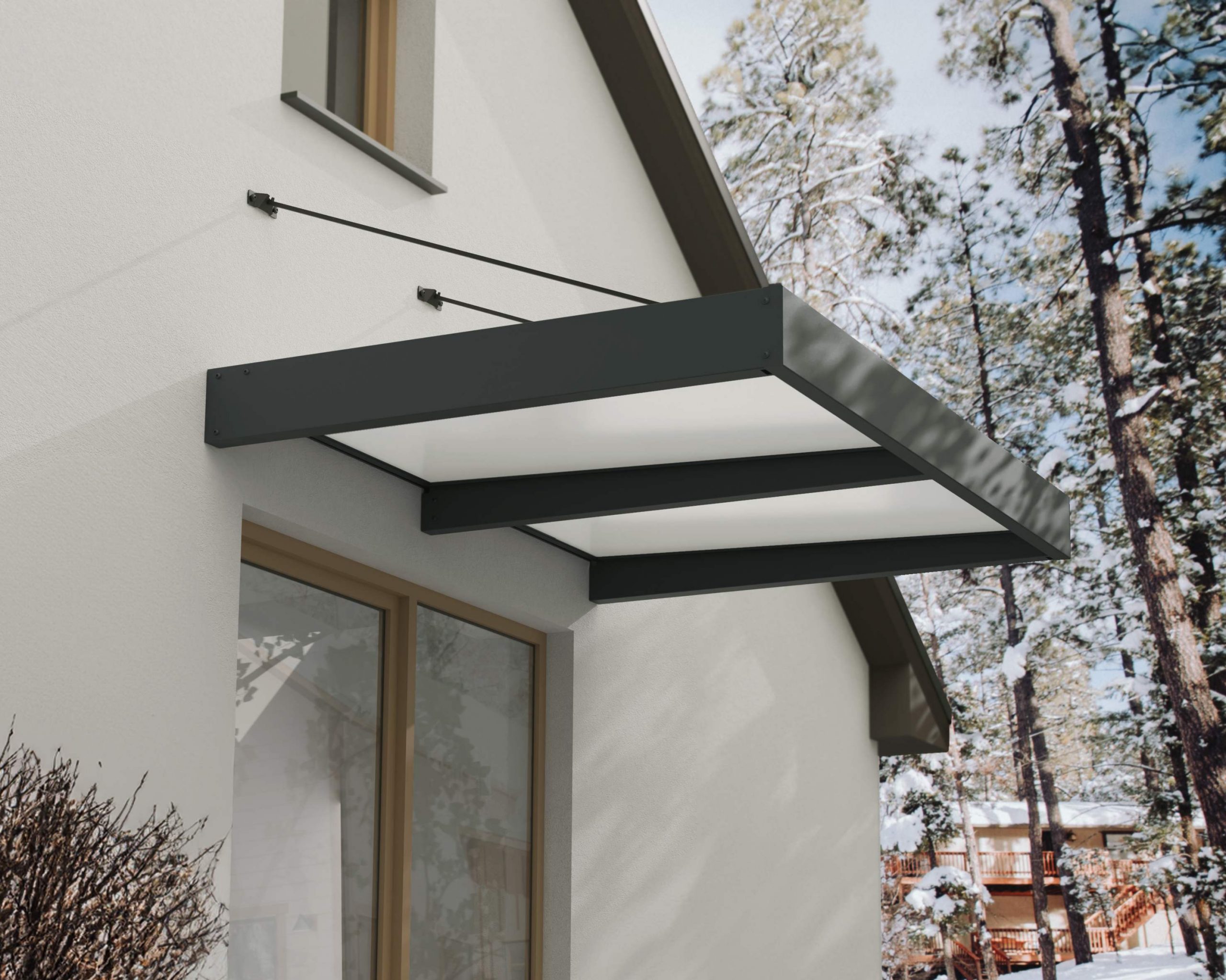 Sophia XL 1.92m x 1.4m door canopy in grey with white panels, offering spacious and durable protection for entryways