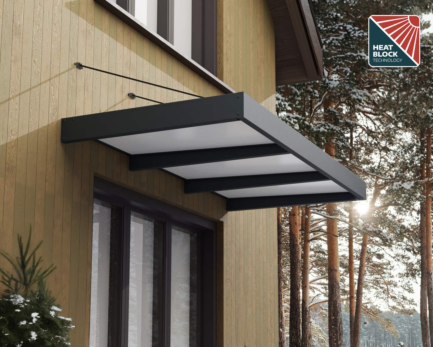 Sophia XL 2.86m x 1.4m grey door canopy with white panels and HeatBlock technology for durable entrance protection