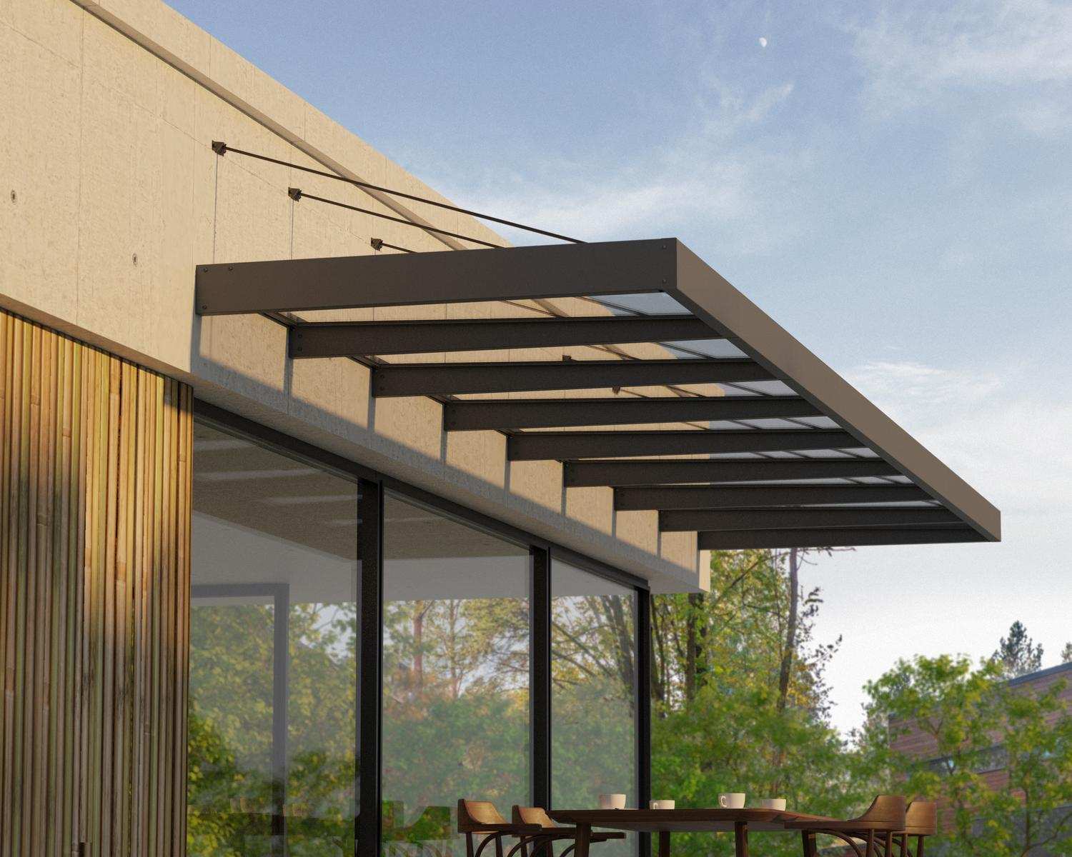 Sophia XL Grey 7.50m x 1.4m door canopy with clear polycarbonate panels, providing durable and stylish protection for expansive doorways