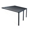 Grey Stockholm patio cover, 3.4m x 6m, with aluminum frame and clear polycarbonate panels, offering reliable protection from the elements