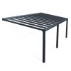 Grey Stockholm patio cover, 3.4m x 8m, with an aluminum frame and clear polycarbonate panels for durable outdoor protection
