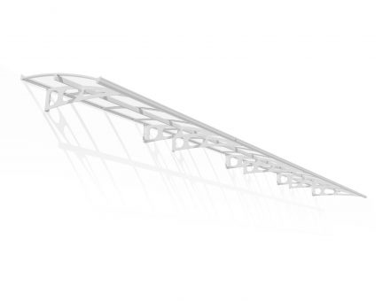 White Bordeaux 8.9m x 1.4m Door Canopy with clear polycarbonate panels, designed for durable and modern protection