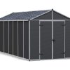 8ft x 17ft grey Rubicon garden shed with a strong aluminum frame and multiwall polycarbonate panels