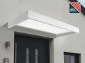 White Sophia 2m x 0.9m door canopy with opal polycarbonate panels and HeatBlock technology, offering efficient doorway protection