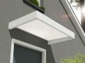 White Sophia 1.5m x 0.9m door canopy with clear polycarbonate panels, offering sleek and durable protection for doorways