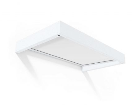 White Sophia 1.5m x 0.9m door canopy with opal-clear polycarbonate panels, providing stylish and reliable protection for entrances
