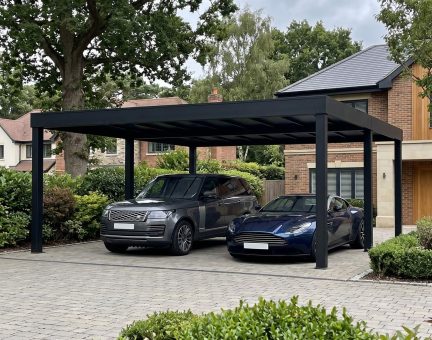 Oslo Double 20' x 20' Carport - Black Aluminium & Twin wall Opaque Grey Panels