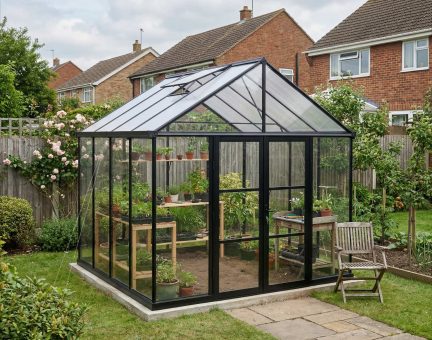 Aria 10' x 10' Greenhouse - Black Structure Clear Panels