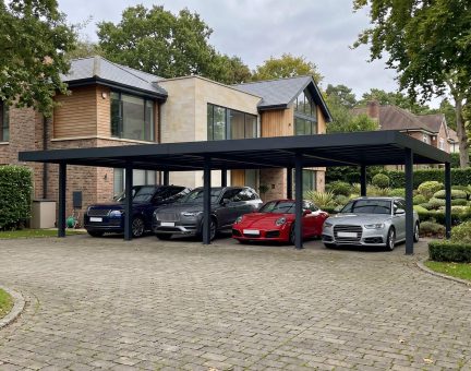 Oslo Double 20' x 40' Carport - Black Aluminium & Twin wall Opaque Grey Panels