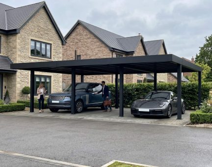 Oslo Double 20' x 30' Carport - Black Aluminium & Twin wall Opaque Grey Panels