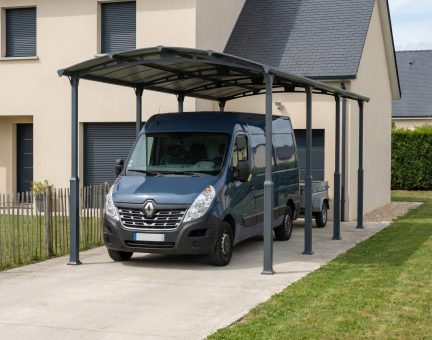Carport Alpine 8.63 x 3.52 m - Structure en Aluminium gris et panneaux à double paroi