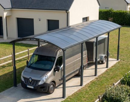 Carport Alpine 10.7 x 3.52 m - Structure en Aluminium gris et panneaux à double paroi