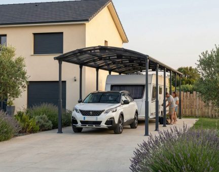 Carport Alpine 12.9 x 3.59 m - Structure en Aluminium gris et panneaux à double paroi
